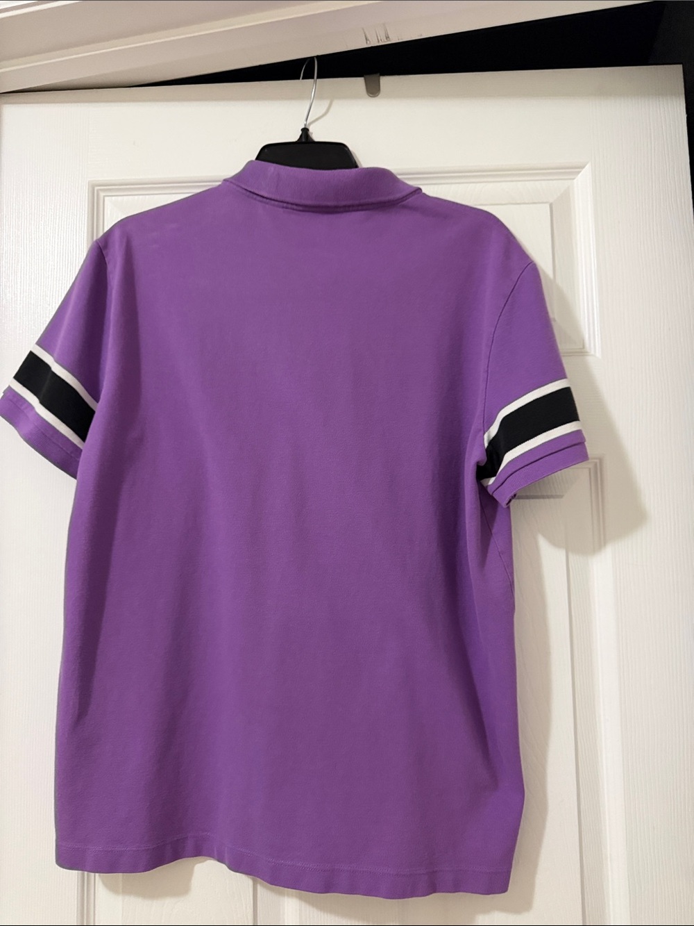 Lacoste Purple Polo with Black & White Sleeve Stripes - Picture 6 of 6